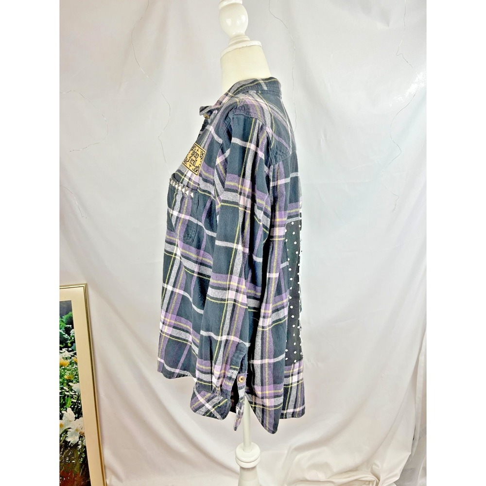 Sonoma Black and Purple Plaid Flannel with Back Graphic Patch - Picture 6 of 9